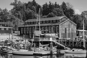 Historic wooden boat shed beside Lunenburg Harbour
