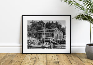 Lunenburg waterfront architecture in black and white