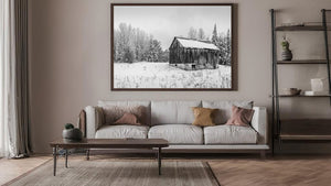 Ontario winter landscape with rustic barn and trees