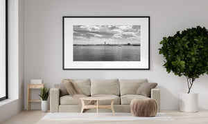 Monochrome industrial waterfront scene in Sault Ste Marie Ontario