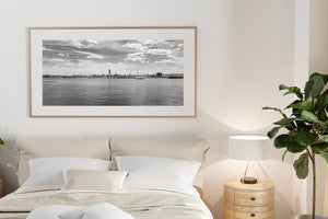 Wide river view with distant industrial buildings in Sault Ste Marie