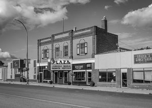 Small town Chamberlain Saskatchewan architecture photographed in monochrome