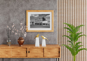 Vintage prairie town main street architecture in black and white