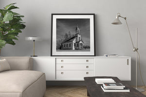 forgotten countryside church Saskatchewan black and white photo