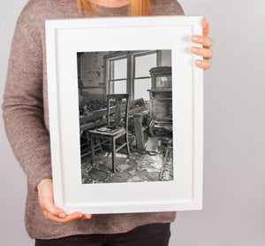 Antique wooden cabinet among the ruins of an old schoolhouse