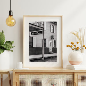 Old West style bank sign on heritage building in Yukon