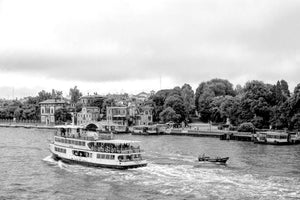 Venice Giudecca Canal Ferry and Wake Black and White Photography