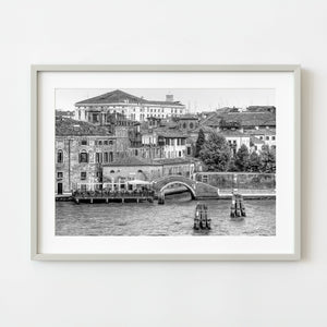 Venice canal bridge black and white wall art