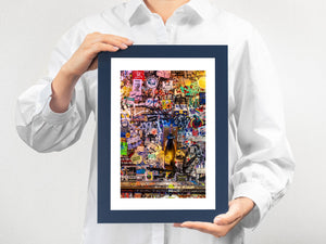 Urban sticker wall with bottle light detail