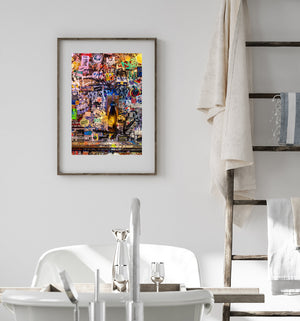 Colourful poster tags and graffiti close-up