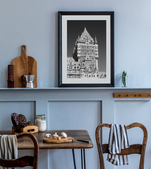 Punto di riferimento iconico di Quebec City in bianco e nero