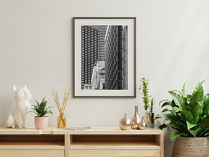 Chicago buildings form a dense vertical composition of light stone and dark window patterns.