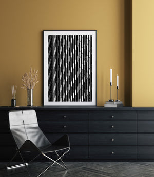 Strong contrast turns a modern Chicago building into a dense geometric black and white pattern.