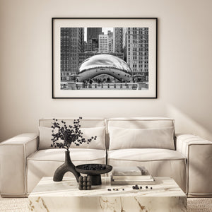 Reflejo de alto contraste de edificios en la superficie de Chicago Bean