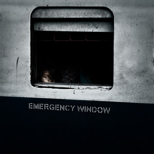 A child peers from a shadowed train window surrounded by worn metal in India.