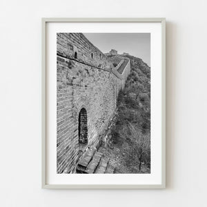 Black and white photograph of a doorway in the Great Wall of China