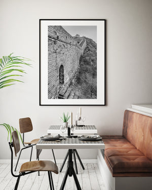 Great Wall doorway and watchtowers photographed in monochrome