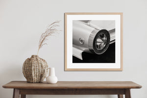 Classic car rear end in black and white detail