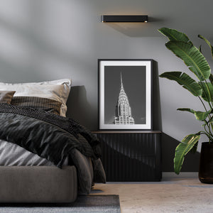 New York architecture photograph showing the Chrysler Building’s stepped crown and triangular windows.