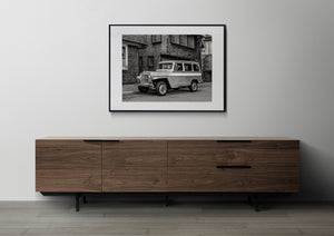 Close-up of 1953 Willys Jeep grille and chrome trim
