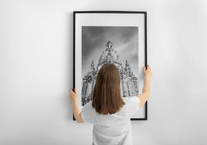 Frauenkirche Dresden after reconstruction black and white image