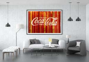 Cracked wood Coca-Cola logo wall art
