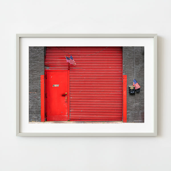 Colourful red security steel door in New York fine art photographic print