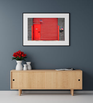Colourful red security steel door in New York fine art photographic print