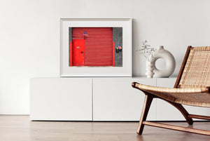Colourful red security steel door in New York fine art photographic print