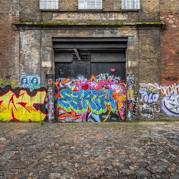 colorful street art on Cooperage building, East London