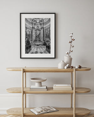 christmas trees flanking ornate altar in historic dubrovnik church