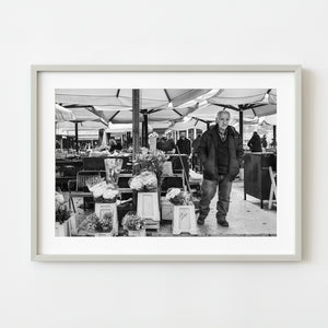 Croatian flower vendor market black and white