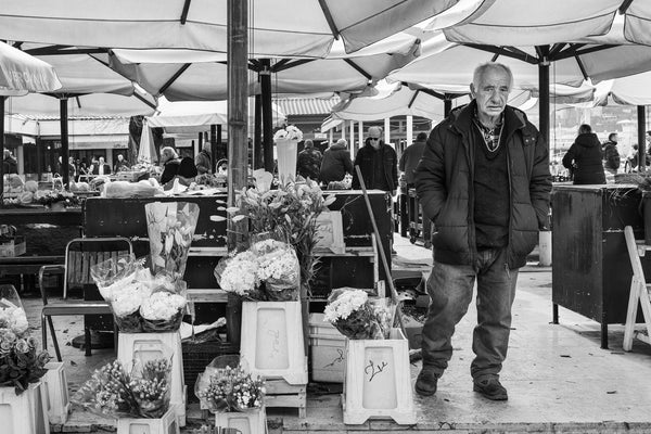 Man selling flowers Croatian market wall art