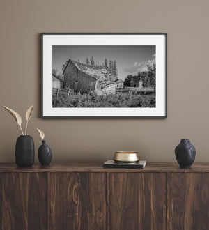 decaying barn wall art black and white