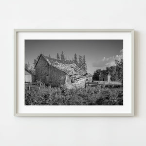 abandoned prairie barn black and white art