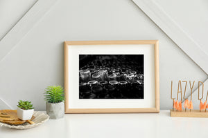 Industrial still life wall art of bottle patterns photographed in a rum factory