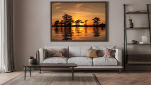 Caddo Lake Cypress Trees Against a Golden Sunset
