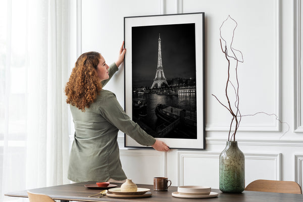 Boats in foreground of Eiffel Tower