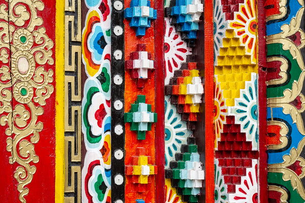 Detailed Tibetan carvings and patterns