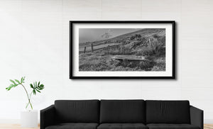 Old bathtub resting among grass in a rural County Kerry field, black and white.