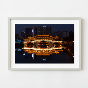 Downtown Chengdu China bridge over the river at dusk | Photo Art Print fine art photographic print