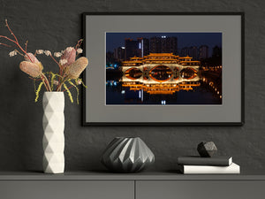 Downtown Chengdu China bridge over the river at dusk | Photo Art Print fine art photographic print