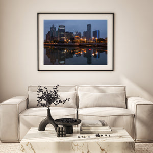 Chengdu buildings illuminated at dusk