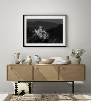 Romanian castle under starry night