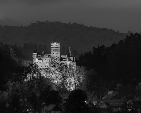 Historic Bran Castle moody night view