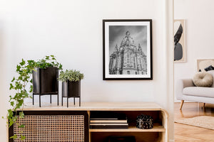 Black and white architectural photograph of Dresden Frauenkirche