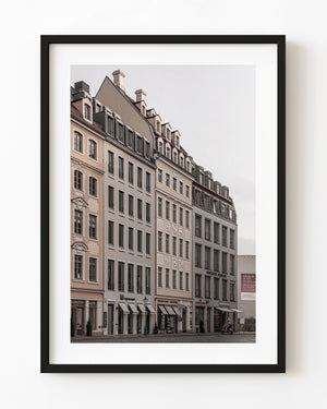 Row of ornate building facades near Neumarkt in Dresden