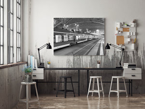 Dresden railway interior with geometric roof structure and tracks