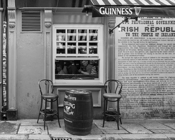 Street scene with inviting pub window in Dublin, Ireland