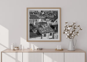 Black and white photograph of Dubrovnik old town limestone architecture